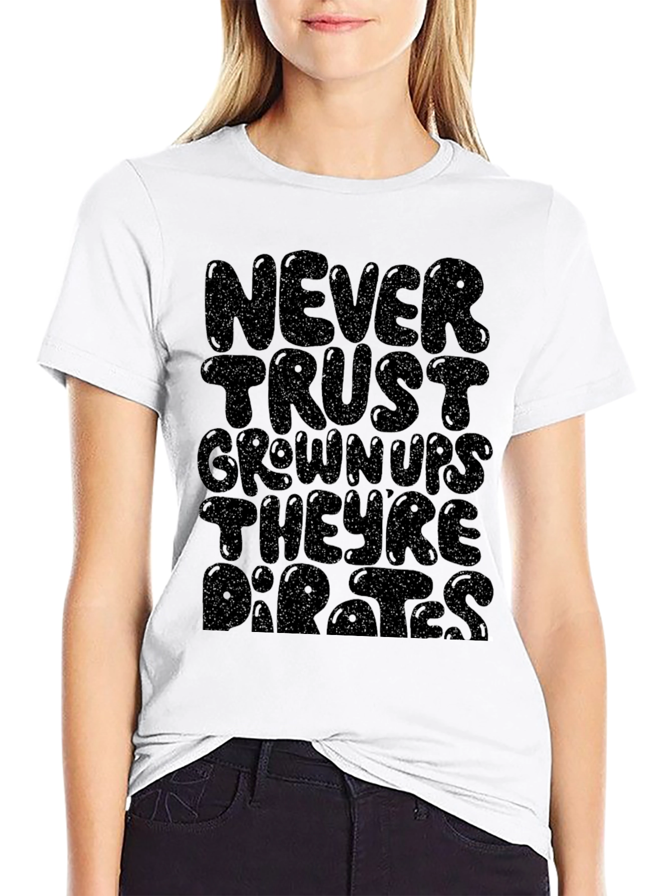 Never Trust Grownups Graphic Tee - Black Cotton