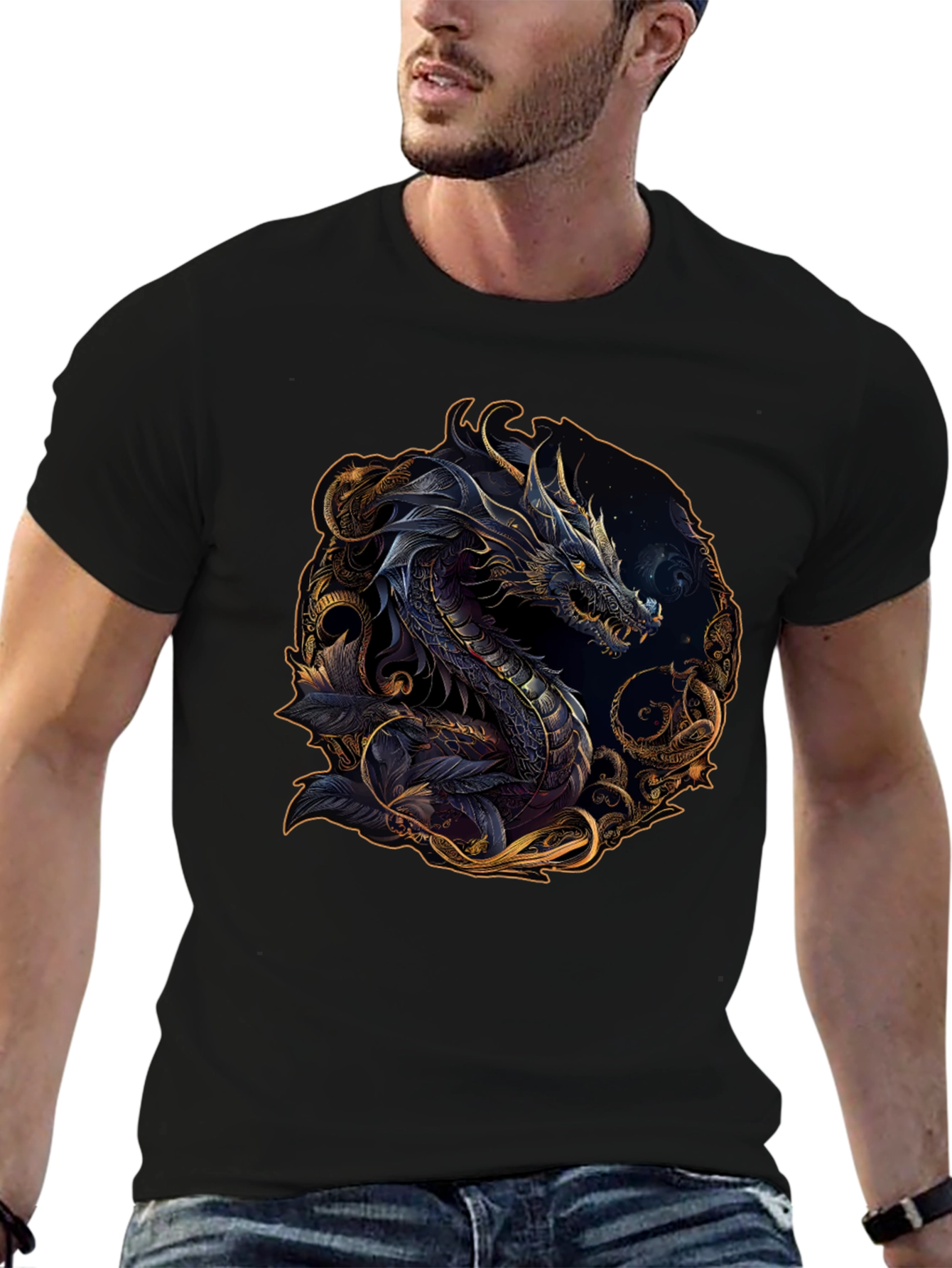 Dragon Graphic Print Black T-Shirt