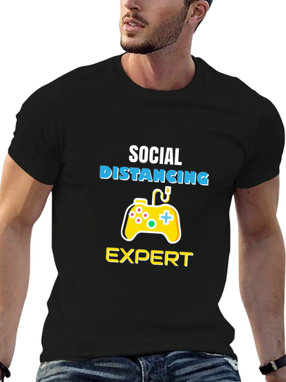 Social Distancing Expert Gamer Black T-Shirt