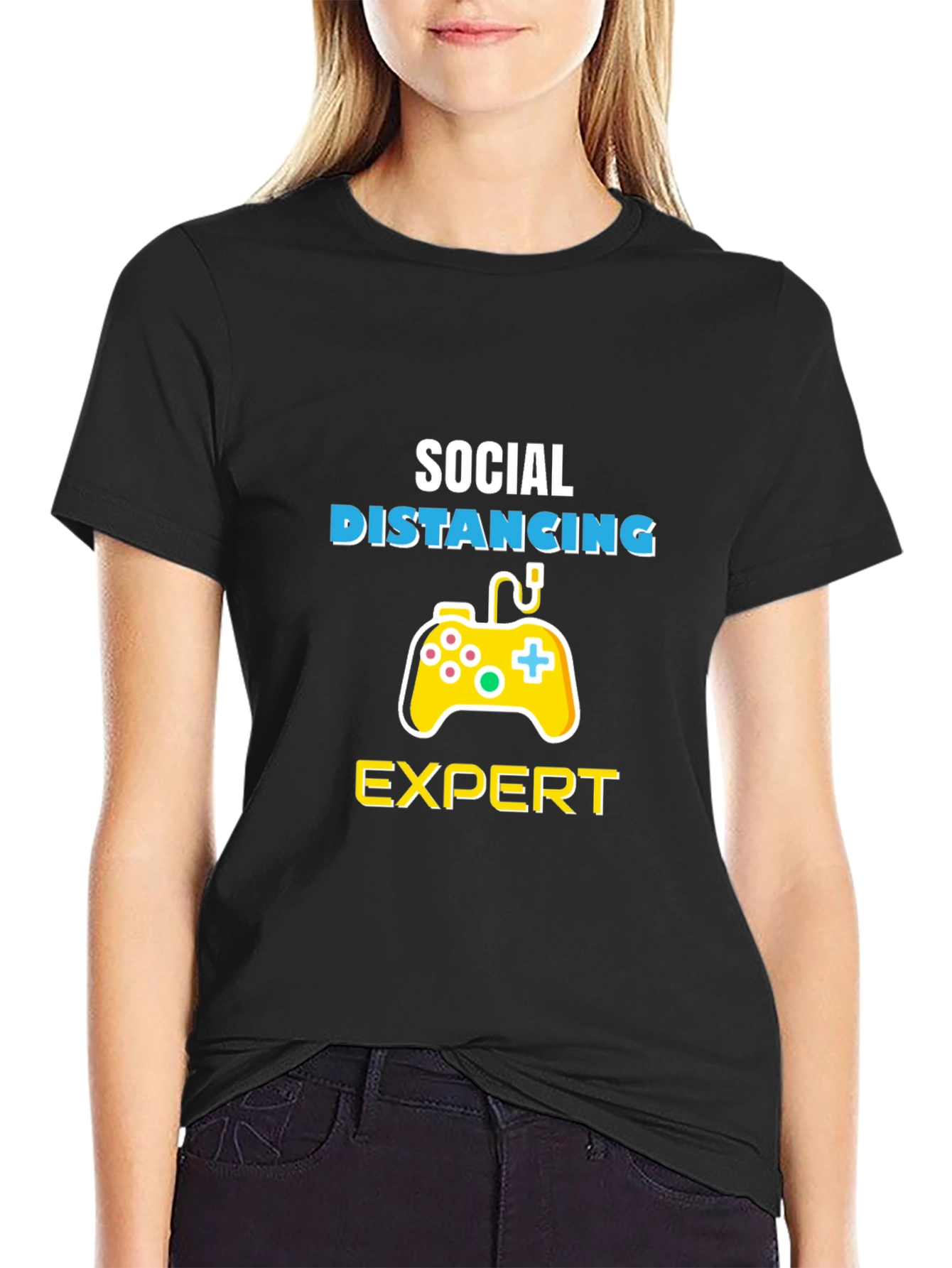 Social Distancing Expert Gamer Black T-Shirt