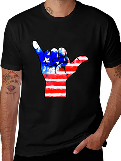 American Flag Shaka Hand Black T-Shirt