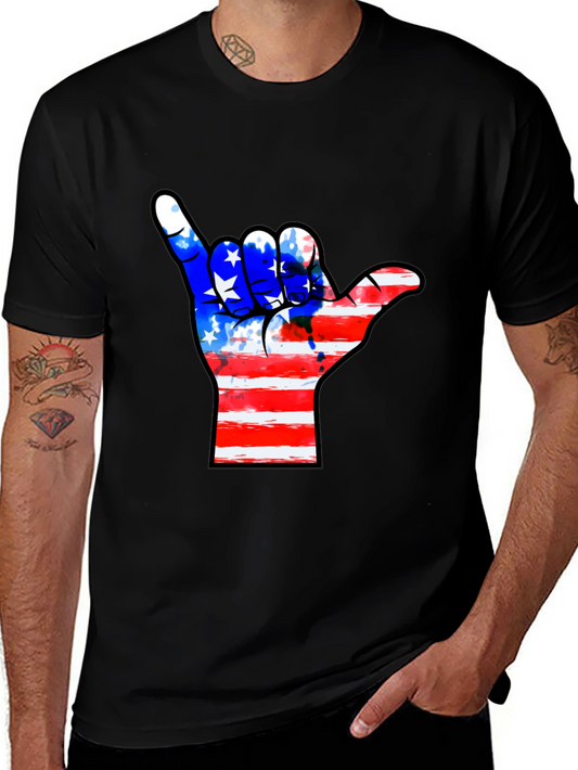 American Flag Shaka Hand Black T-Shirt