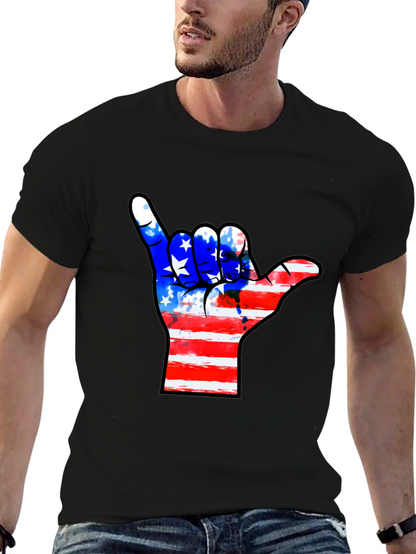 American Flag Shaka Hand Black T-Shirt