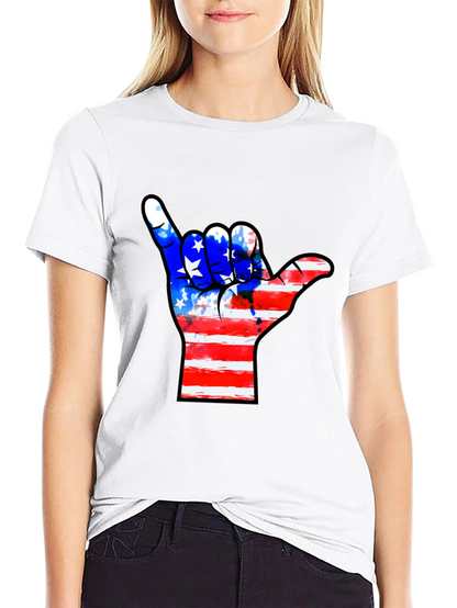 American Flag Shaka Hand Black T-Shirt