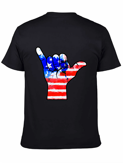 American Flag Shaka Hand Black T-Shirt