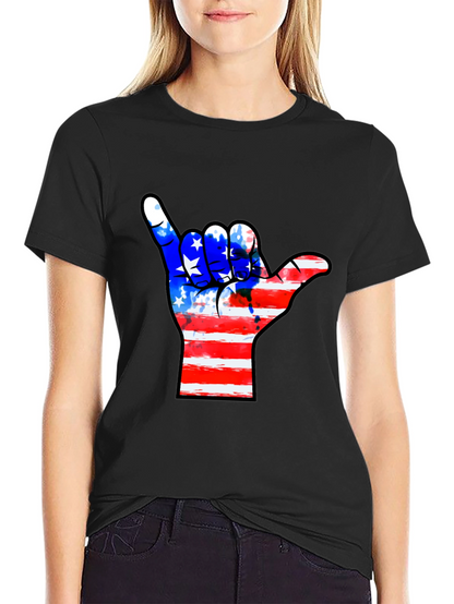 American Flag Shaka Hand Black T-Shirt