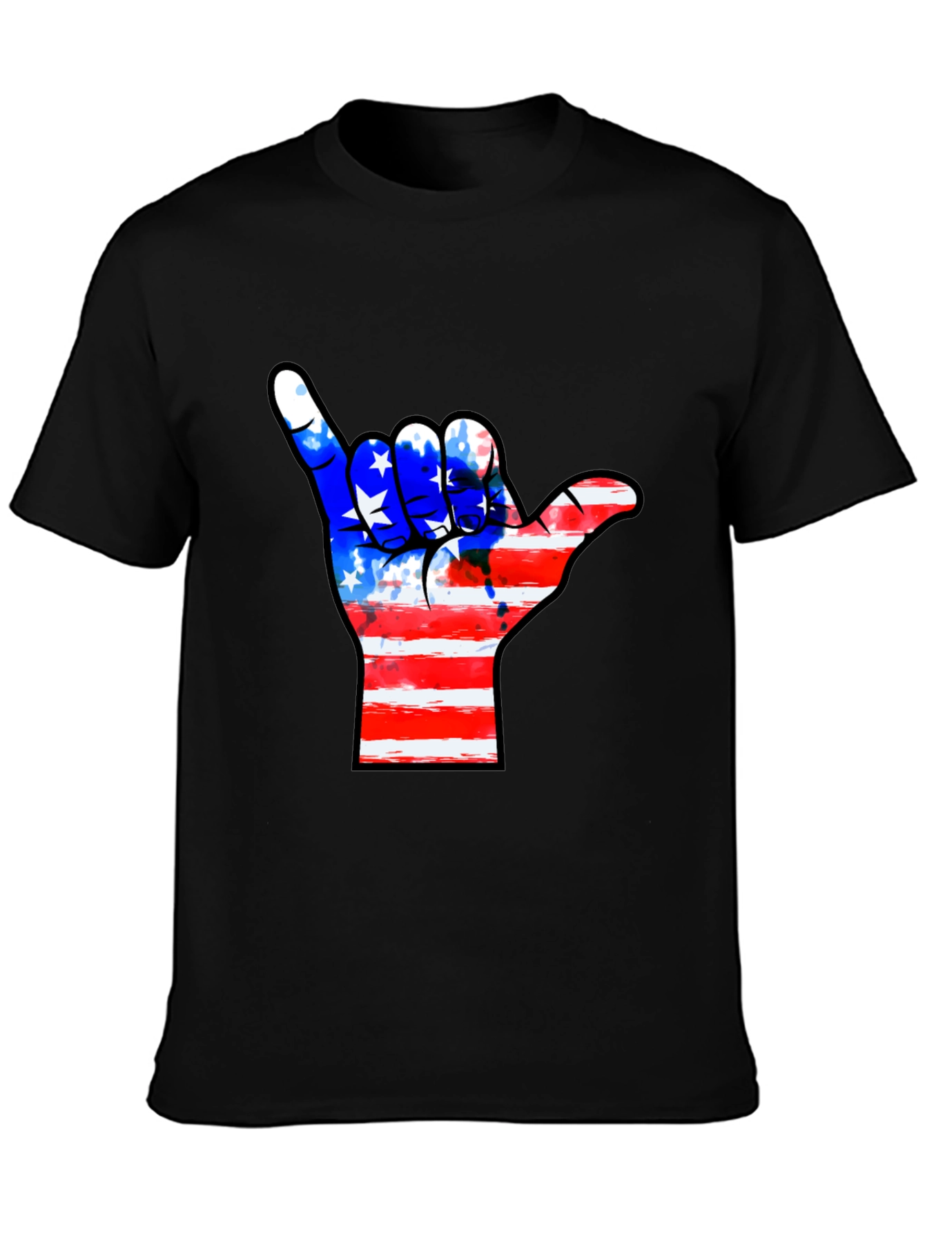 American Flag Shaka Hand Black T-Shirt
