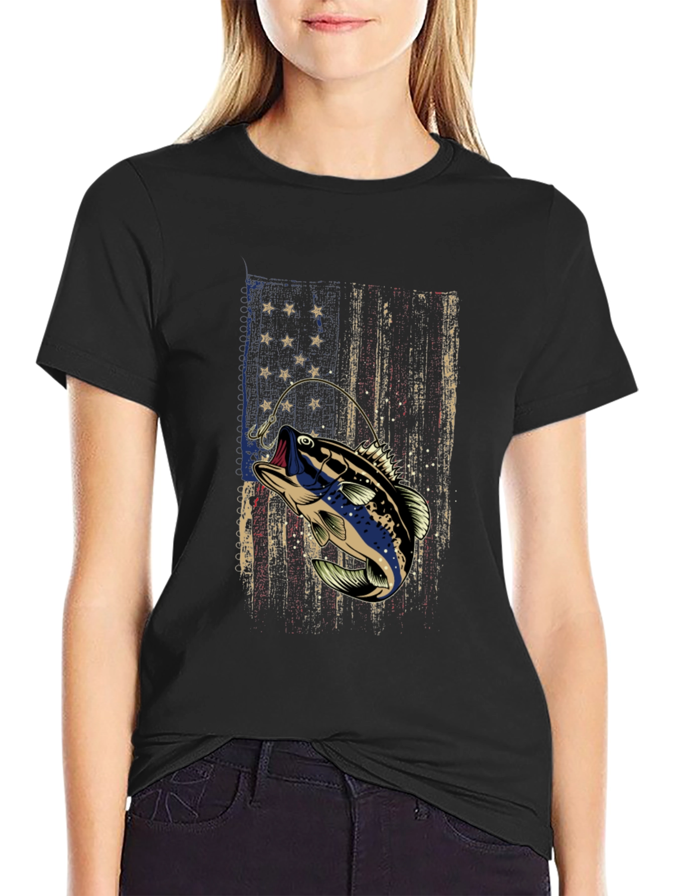 Fishing Bass American Flag T-Shirt