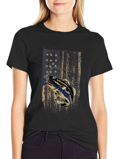 Fishing Bass American Flag T-Shirt