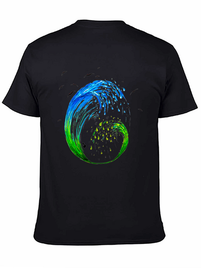 Wave Art Mens Black Graphic T-Shirt