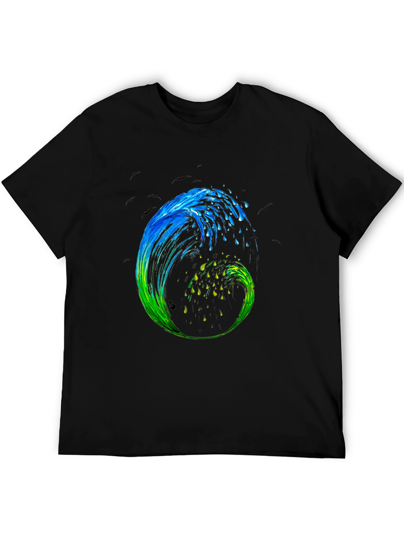 Wave Art Mens Black Graphic T-Shirt