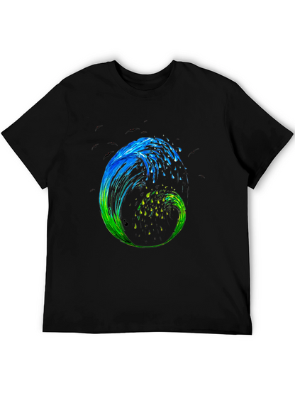 Wave Art Mens Black Graphic T-Shirt