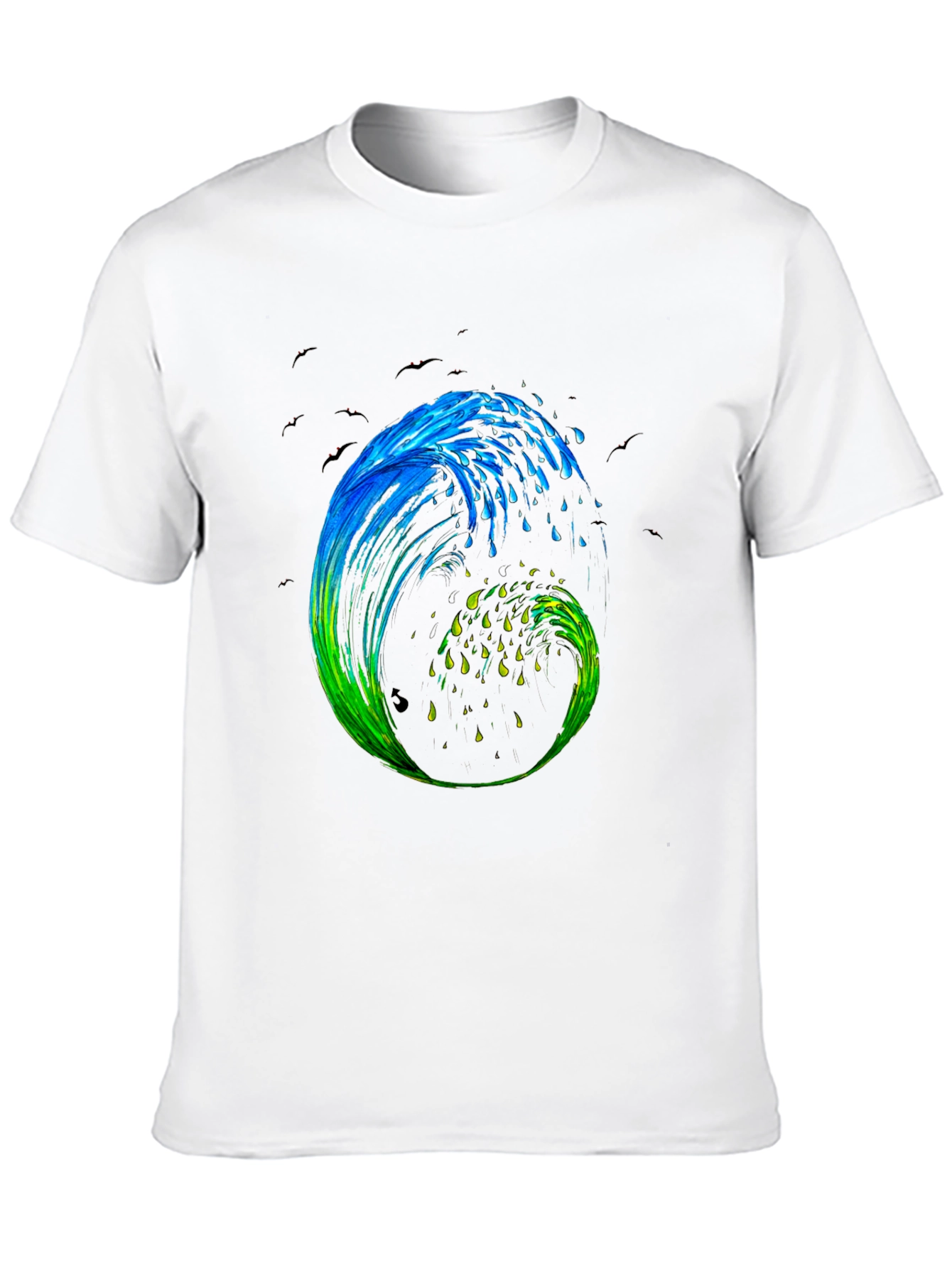 Wave Art Mens Black Graphic T-Shirt