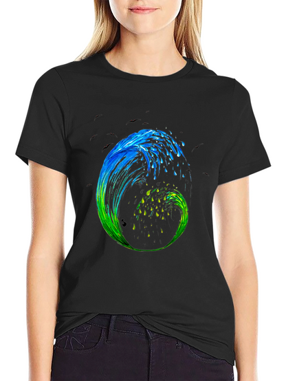 Wave Art Mens Black Graphic T-Shirt