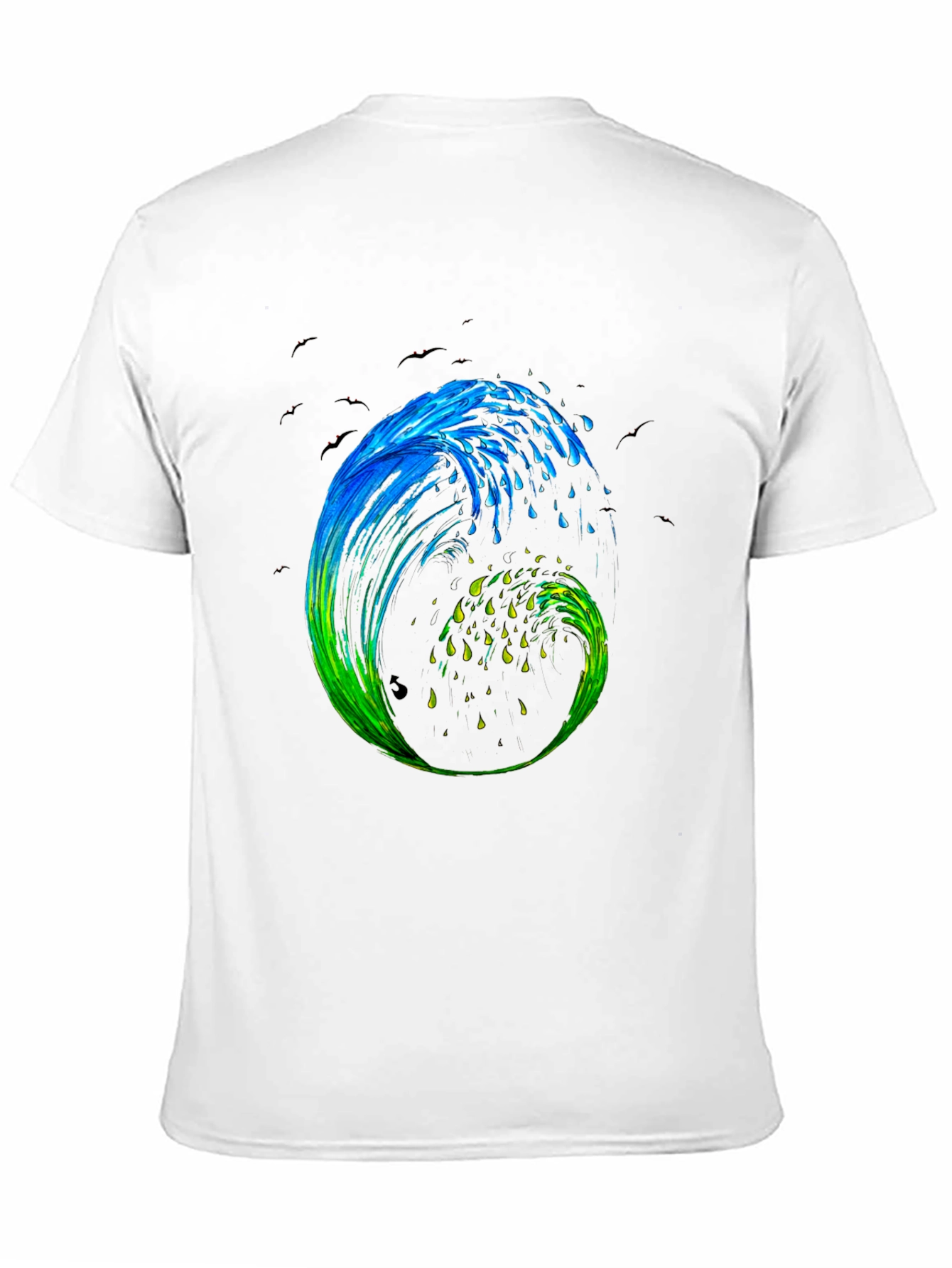 Wave Art Mens Black Graphic T-Shirt