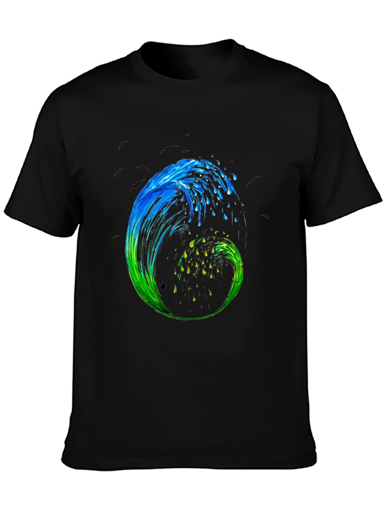 Wave Art Mens Black Graphic T-Shirt