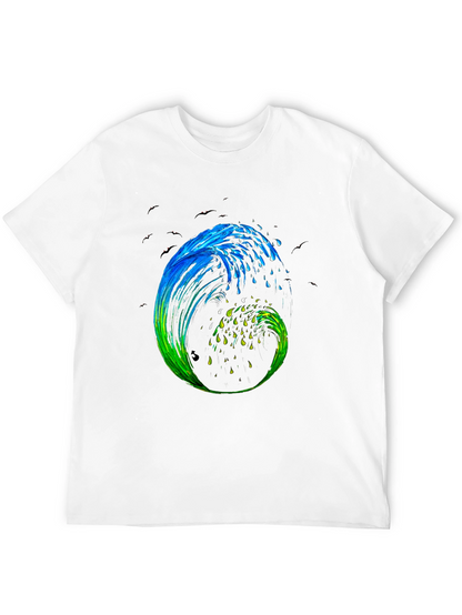 Wave Art Mens Black Graphic T-Shirt