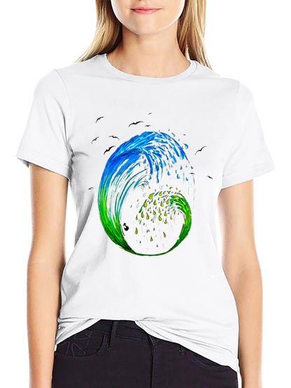 Wave Art Mens Black Graphic T-Shirt