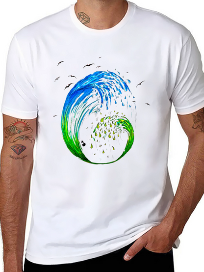 Wave Art Mens Black Graphic T-Shirt