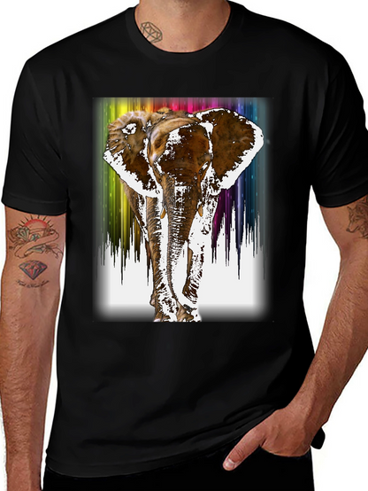 Rainbow Elephant Print Black T-Shirt