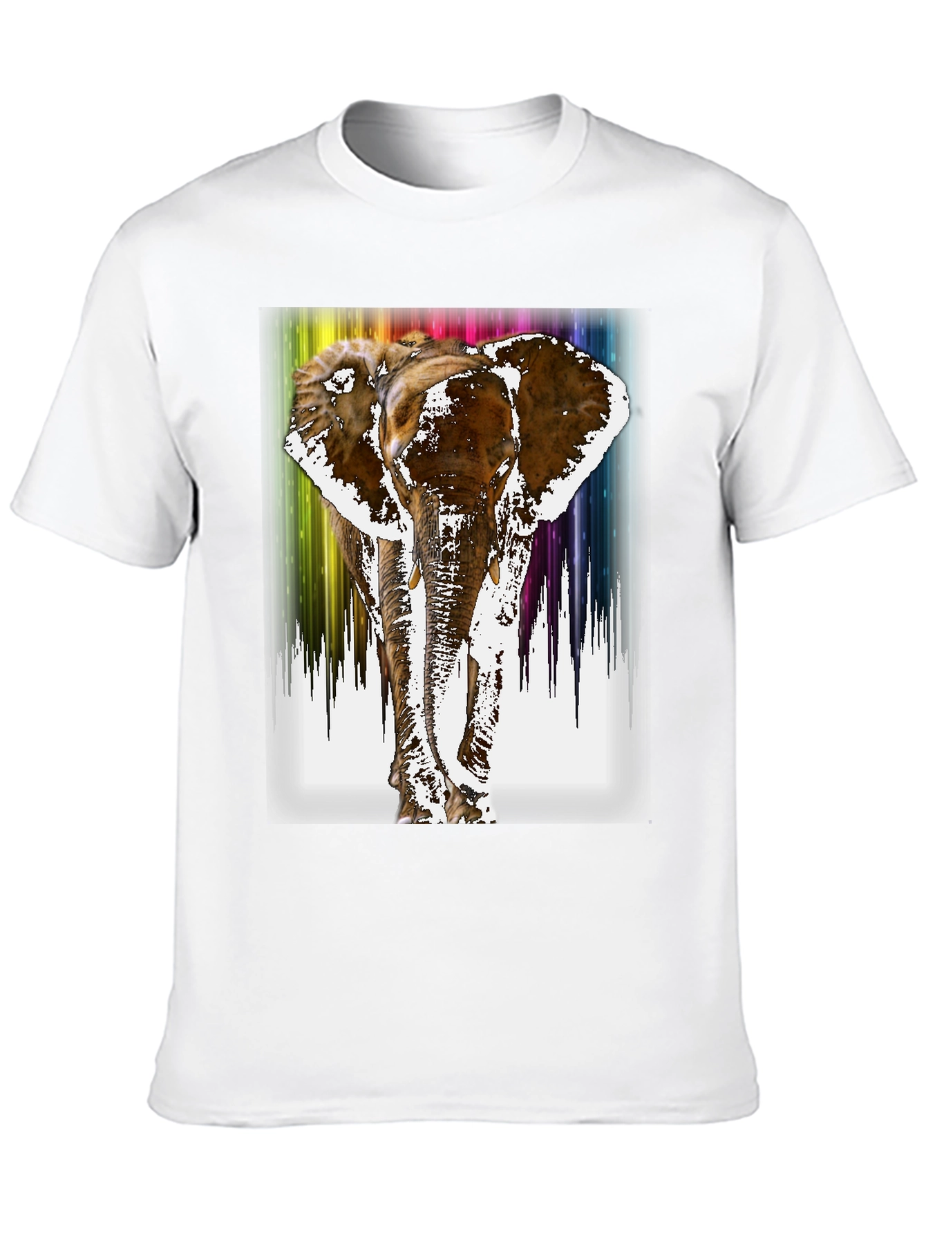 Rainbow Elephant Print Black T-Shirt