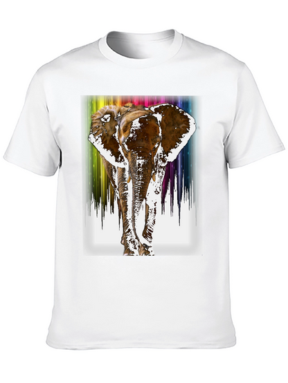 Rainbow Elephant Print Black T-Shirt