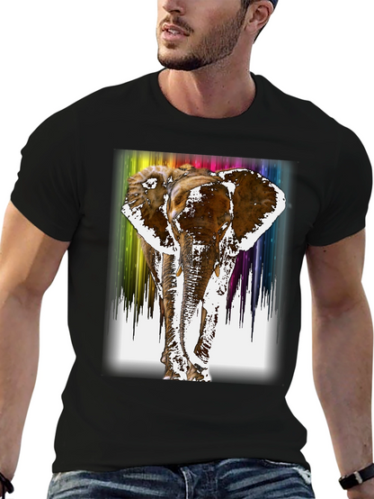Rainbow Elephant Print Black T-Shirt
