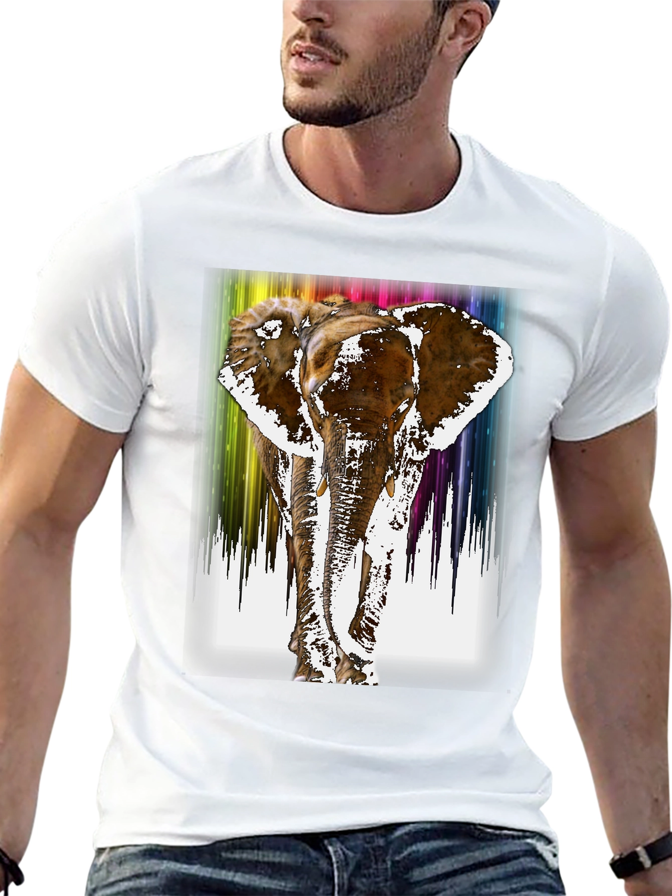 Rainbow Elephant Print Black T-Shirt