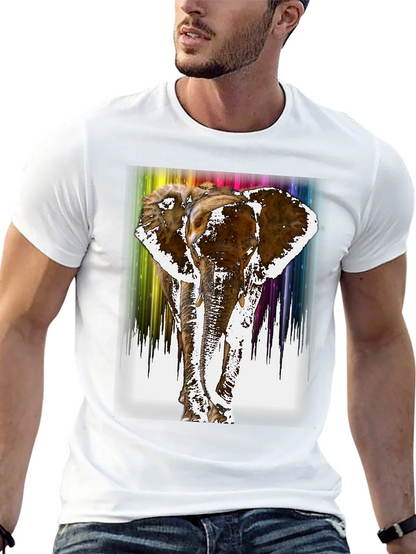 Rainbow Elephant Print Black T-Shirt