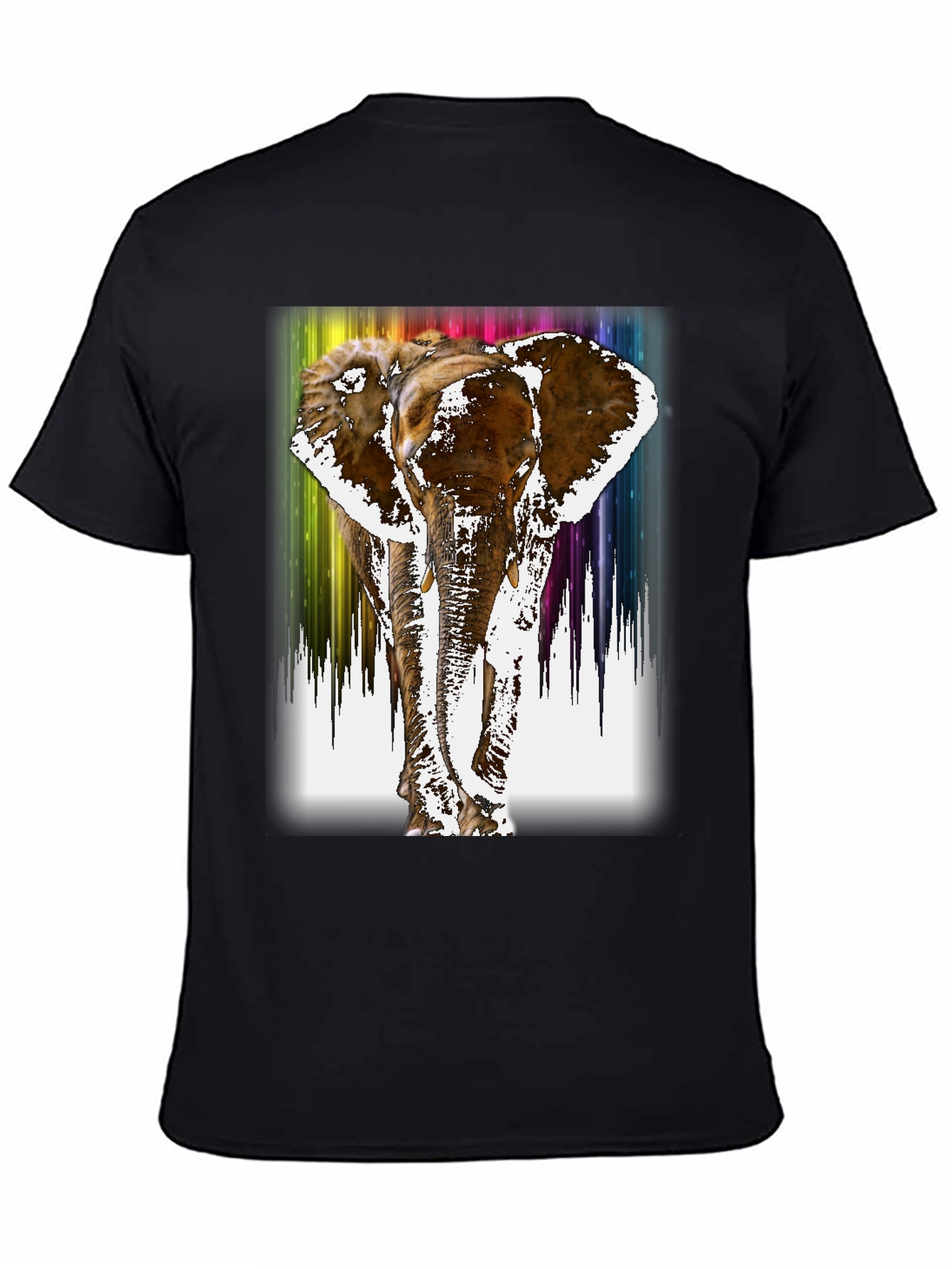 Rainbow Elephant Print Black T-Shirt