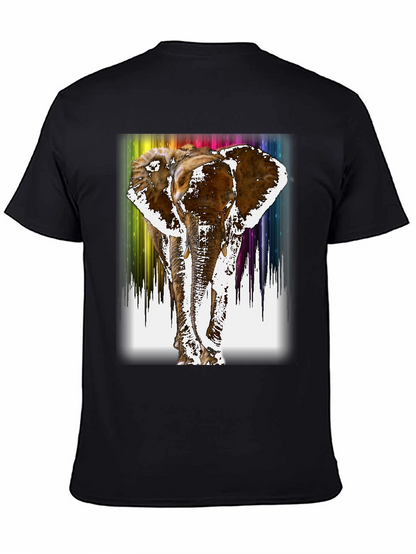 Rainbow Elephant Print Black T-Shirt