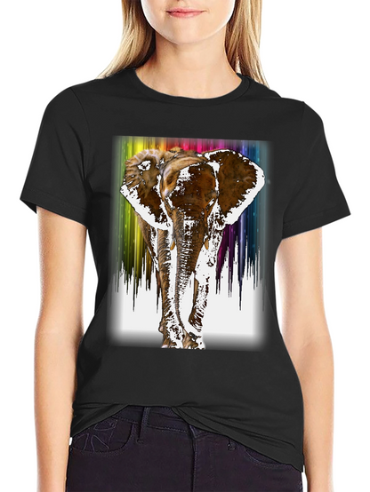 Rainbow Elephant Print Black T-Shirt
