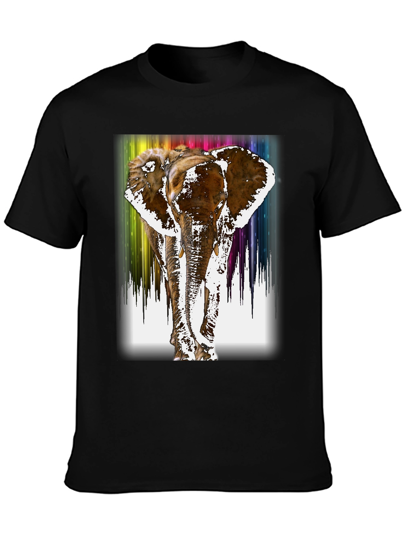 Rainbow Elephant Print Black T-Shirt