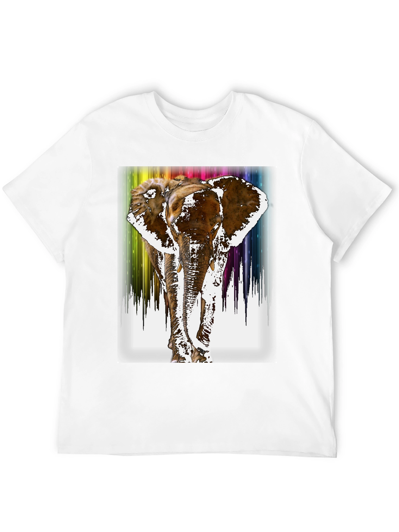 Rainbow Elephant Print Black T-Shirt