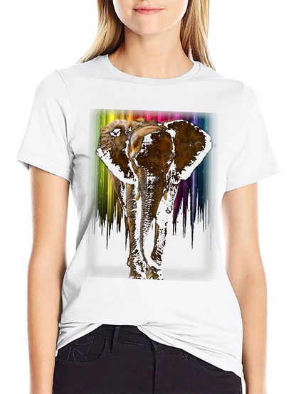 Rainbow Elephant Print Black T-Shirt
