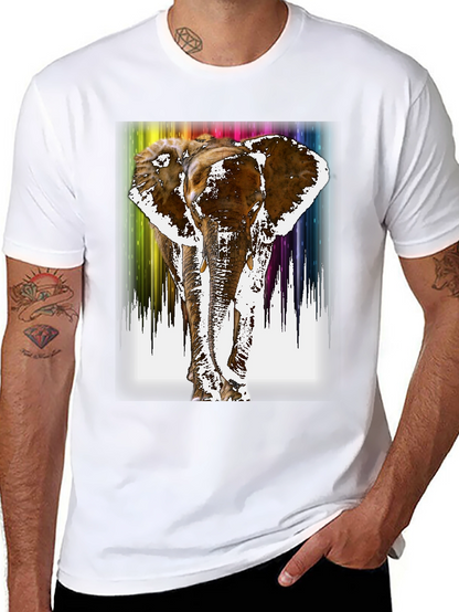 Rainbow Elephant Print Black T-Shirt