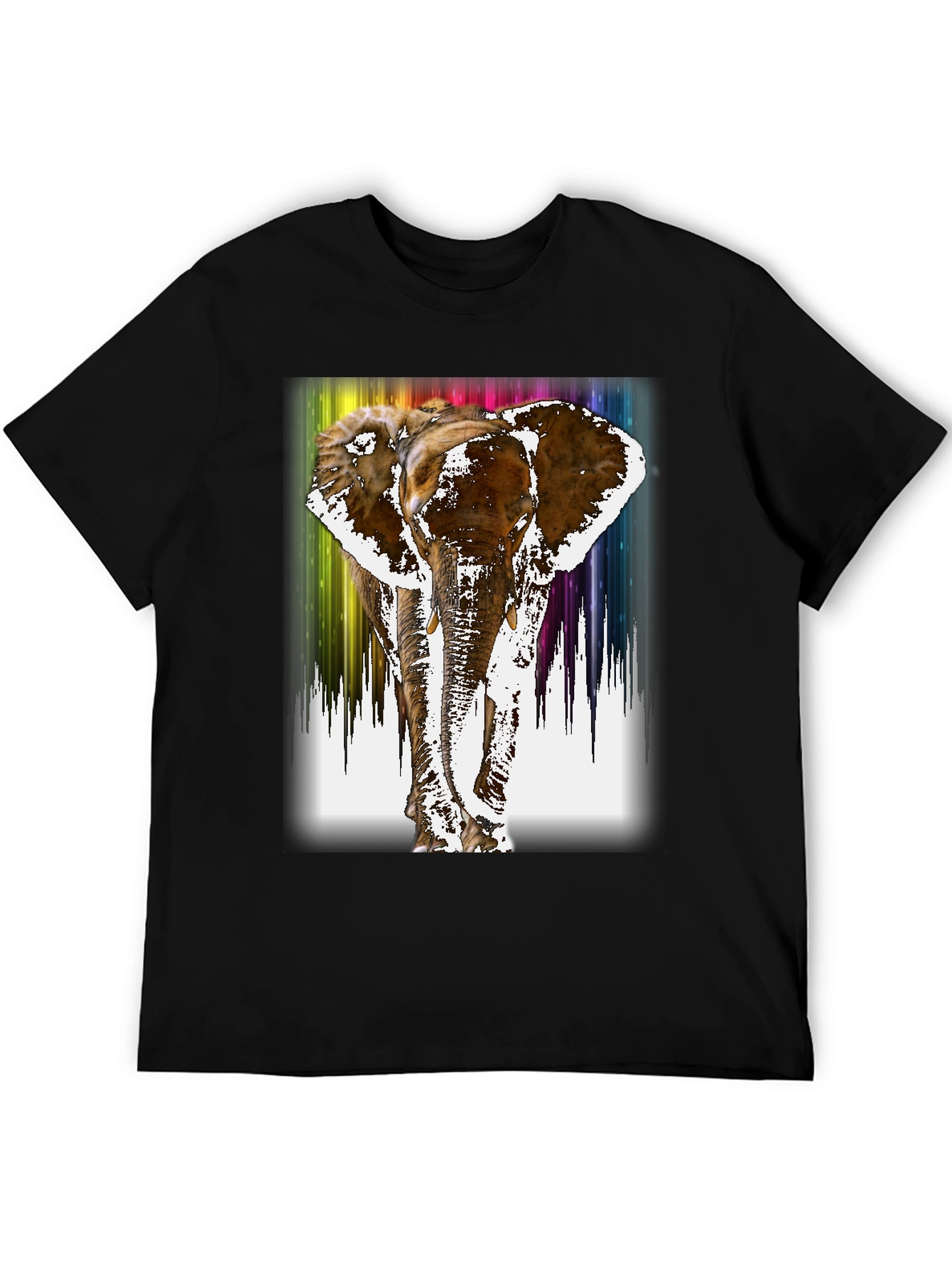 Rainbow Elephant Print Black T-Shirt