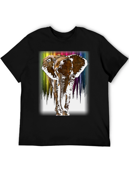Rainbow Elephant Print Black T-Shirt