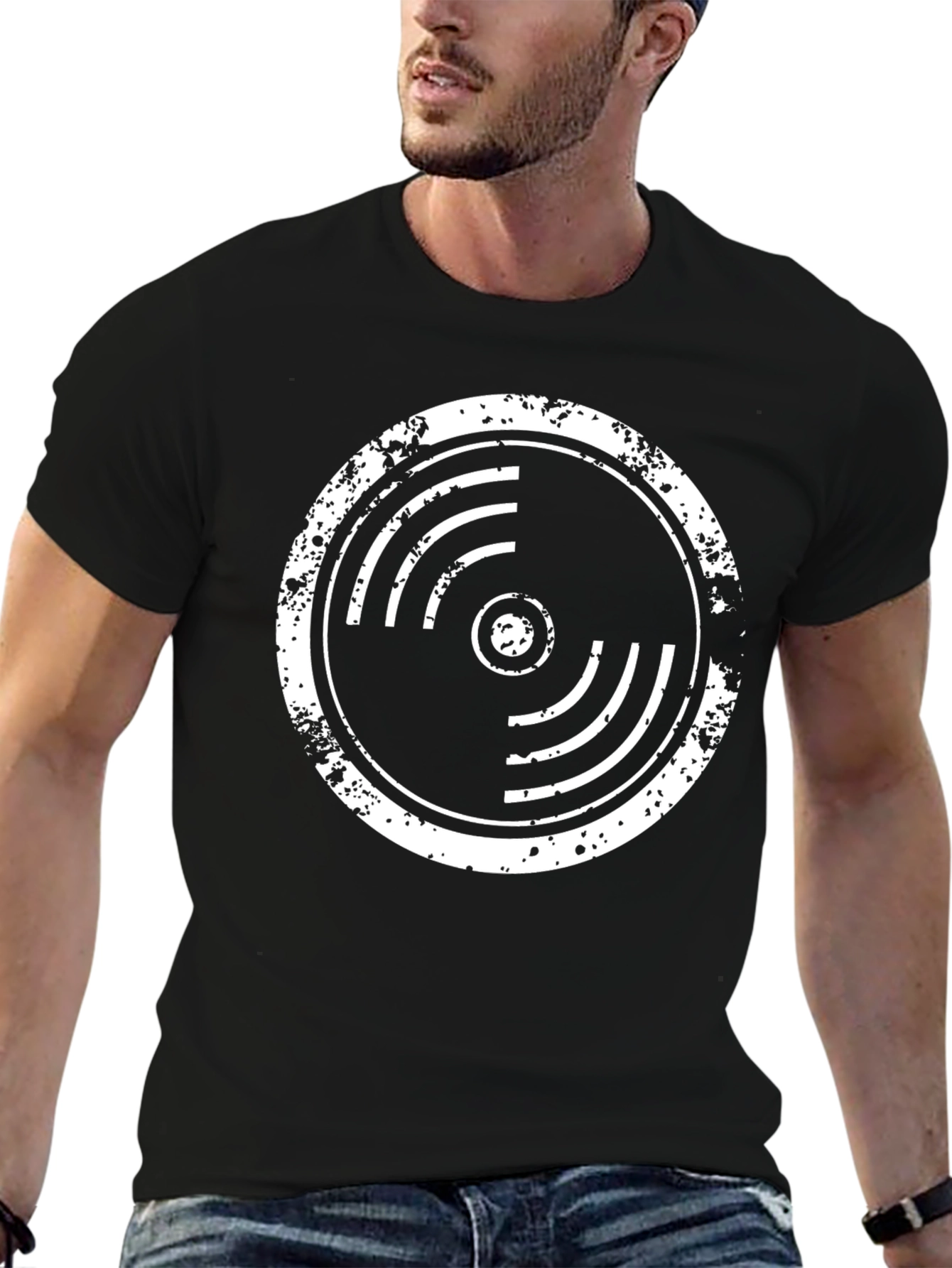 Distressed Vinyl Record Graphic T-Shirt