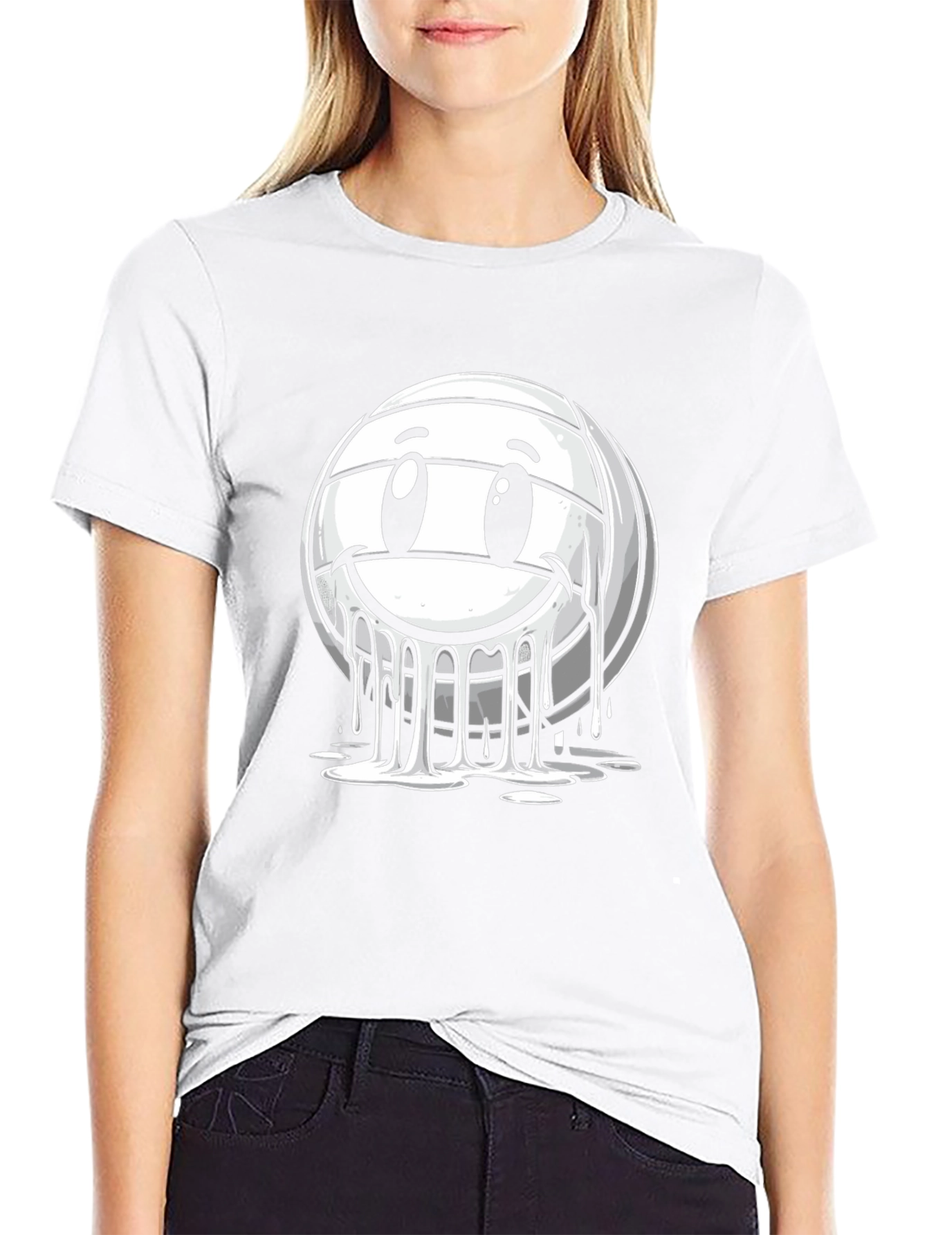 Smiley Volleyball Graphic T-Shirt - Black