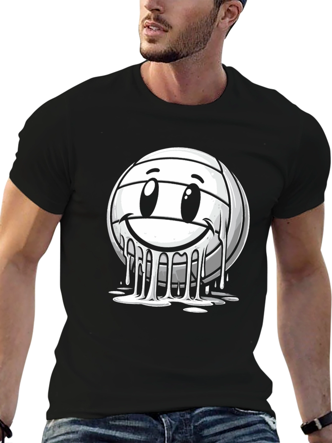 Smiley Volleyball Graphic T-Shirt - Black