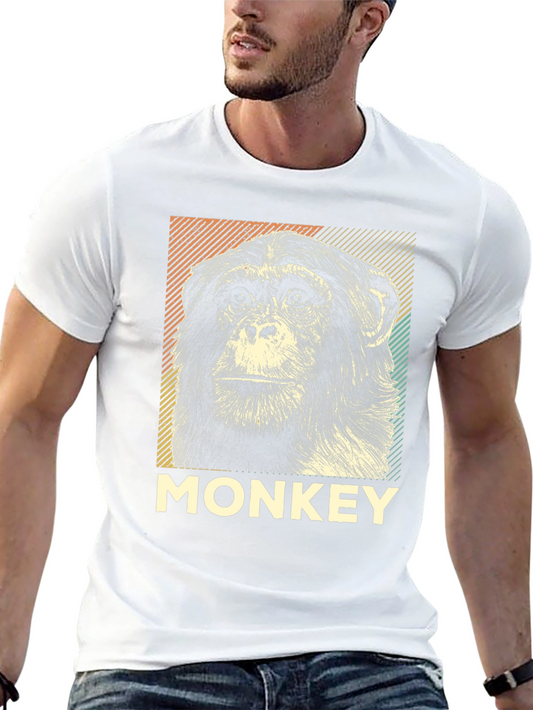 Retro Monkey Graphic Tee - Black Cotton T-Shirt