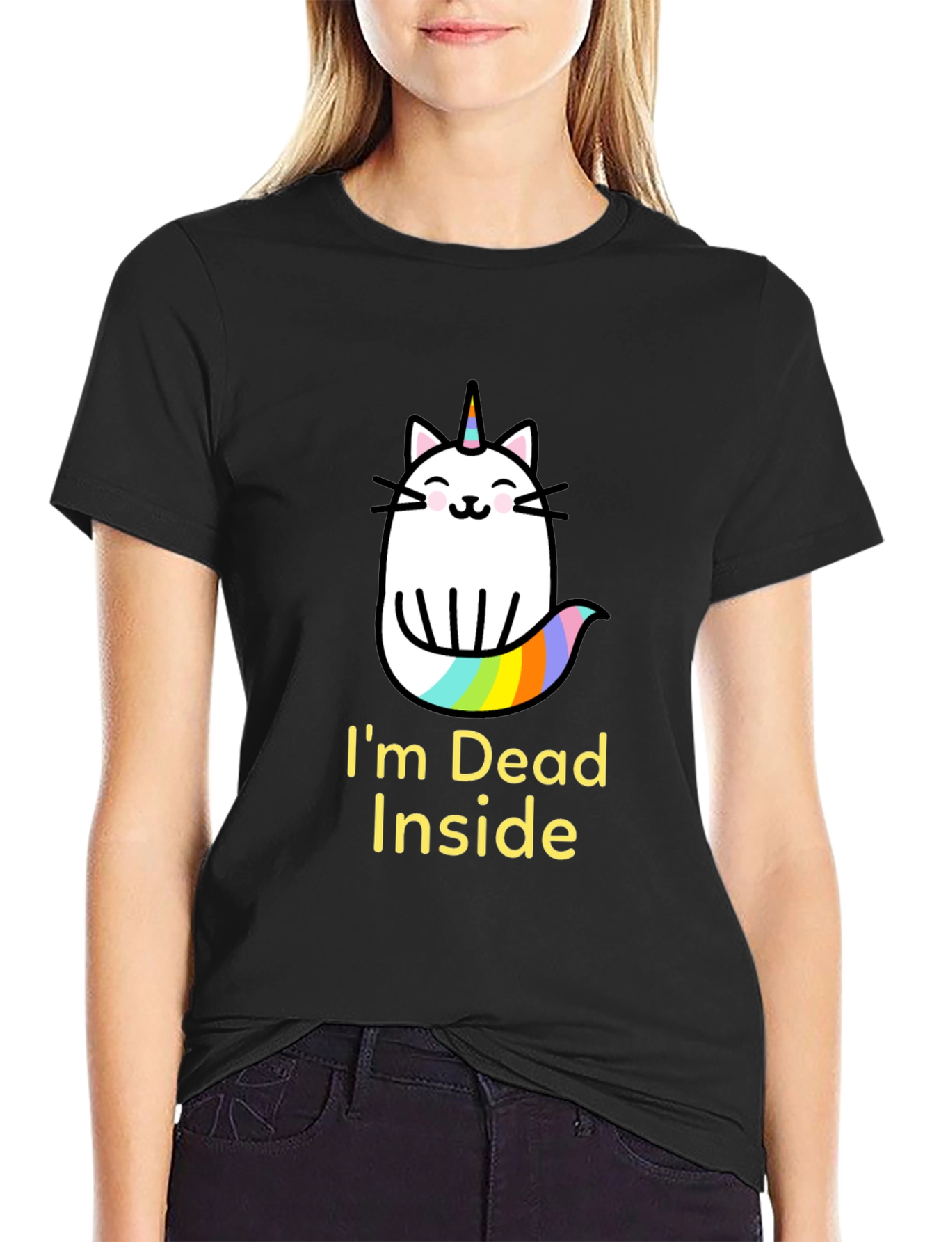 Dead Inside Unicorn Cat Graphic Tee