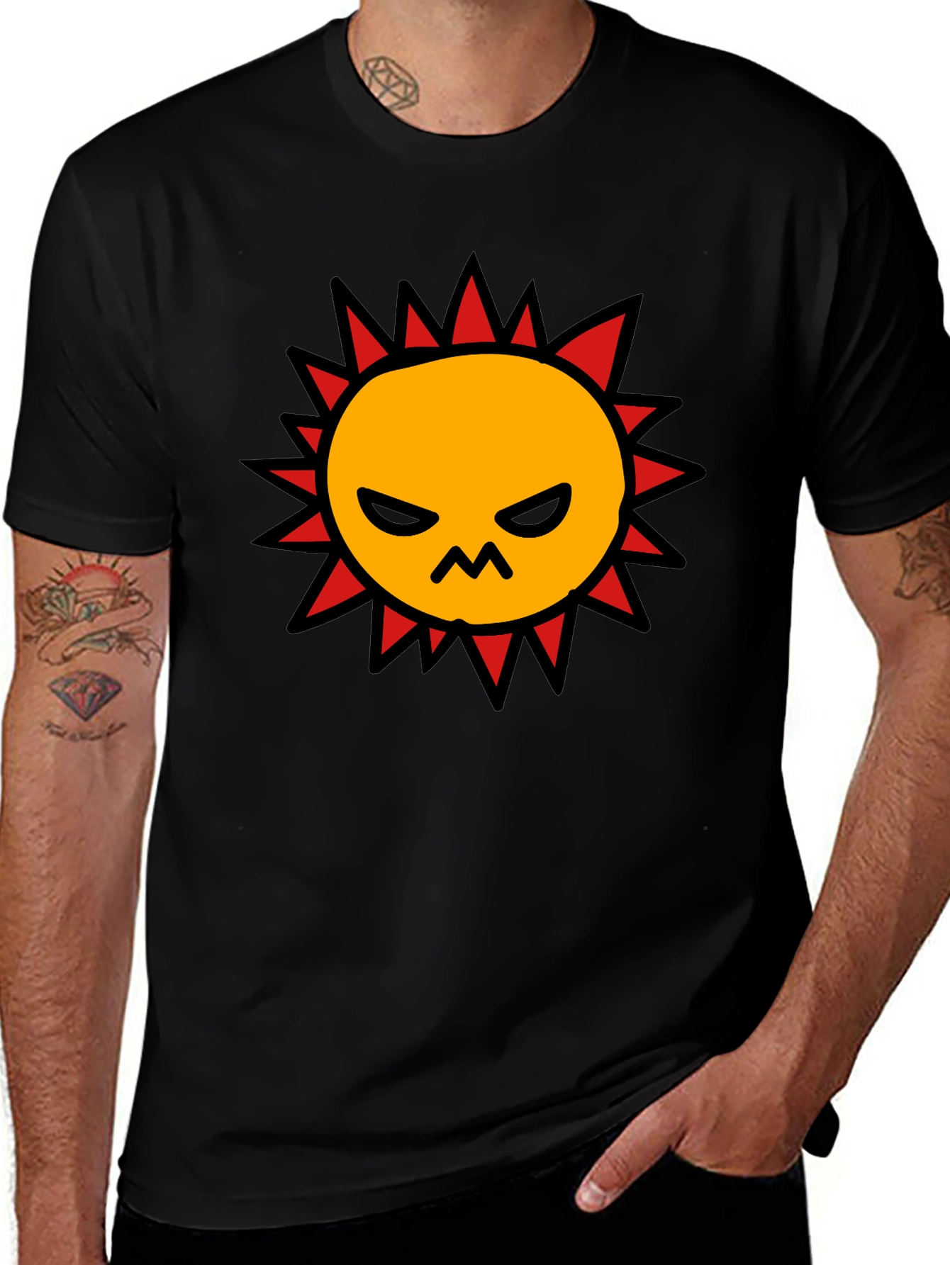 Angry Sun Graphic Tee - Black Cotton T-Shirt