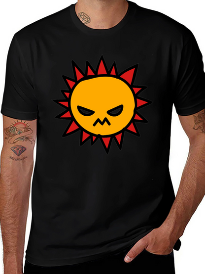 Angry Sun Graphic Tee - Black Cotton T-Shirt