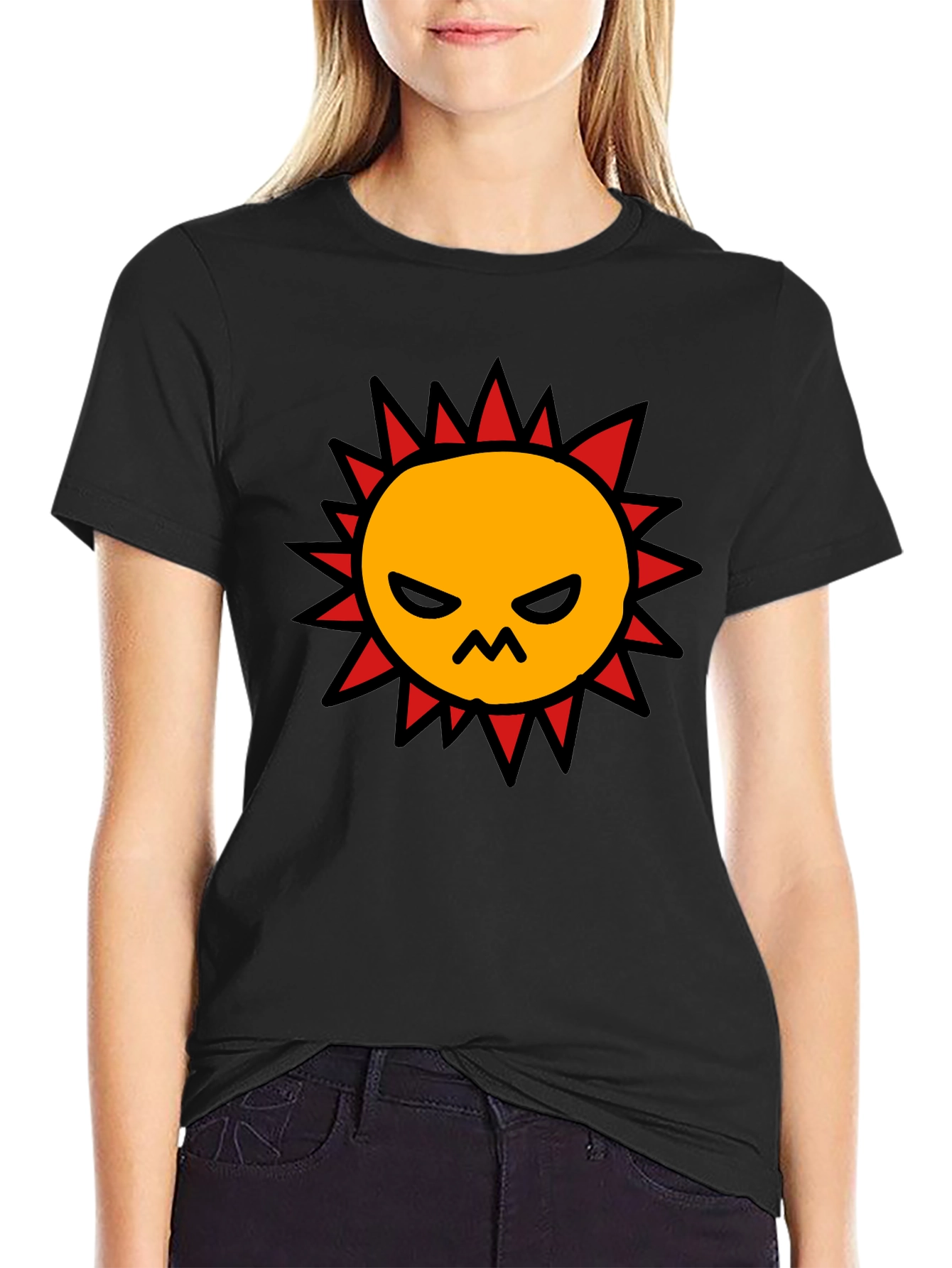 Angry Sun Graphic Tee - Black Cotton T-Shirt