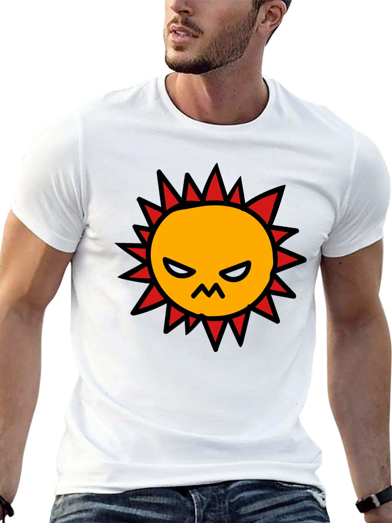Angry Sun Graphic Tee - Black Cotton T-Shirt