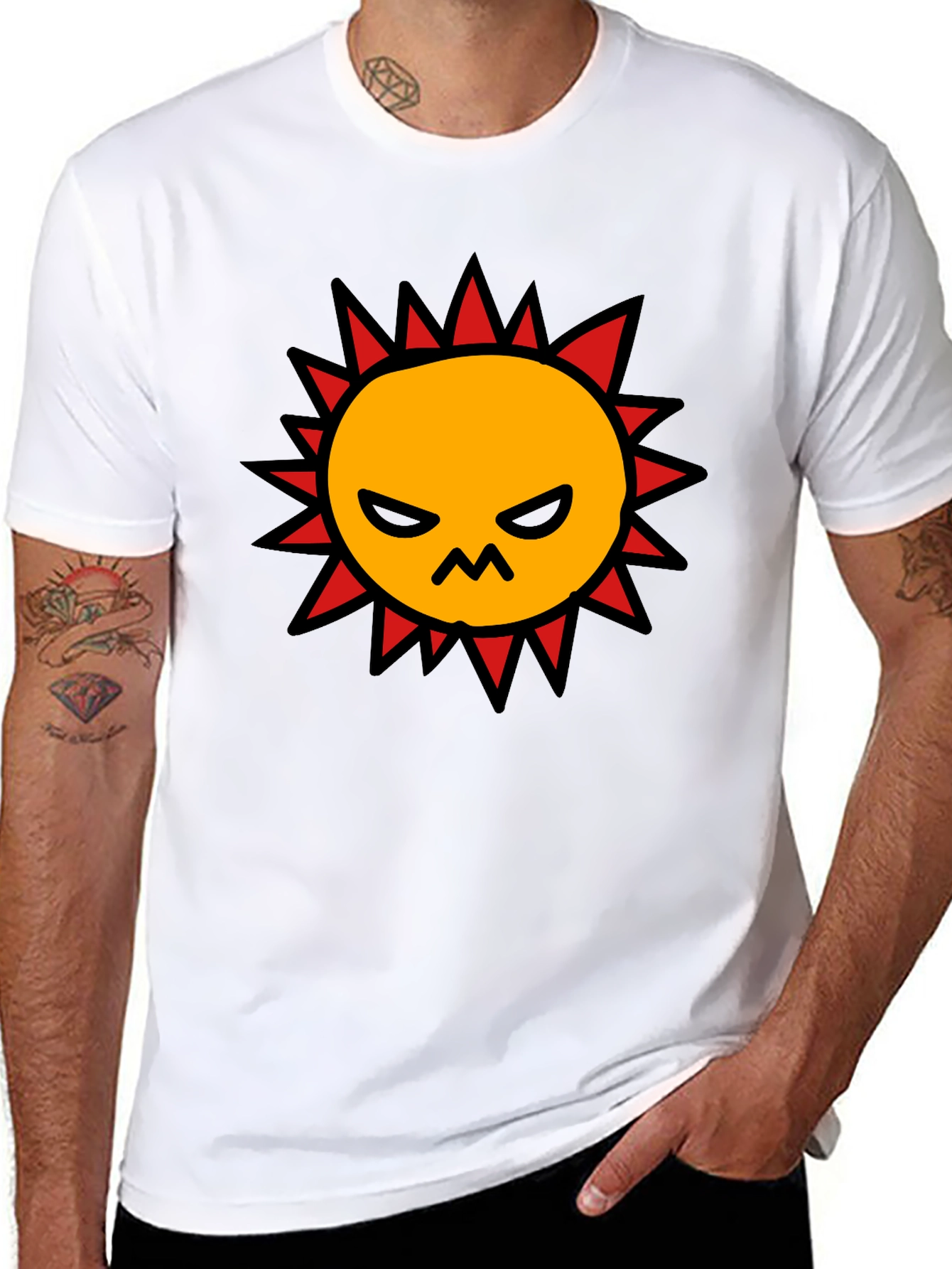 Angry Sun Graphic Tee - Black Cotton T-Shirt