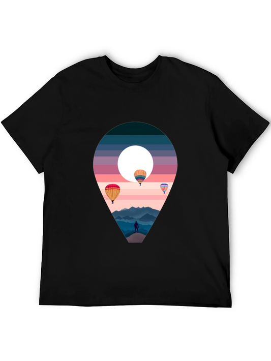 Adventure Awaits Black T-Shirt - Hot Air Balloons