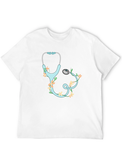 Floral Stethoscope Graphic T-Shirt - Black
